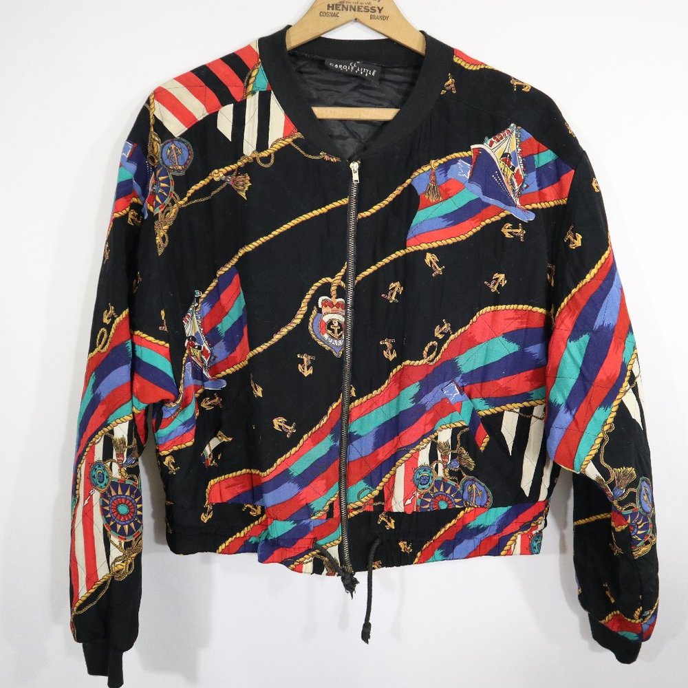 Vtg Carole Little Nautical Theme All Over Print Jacket